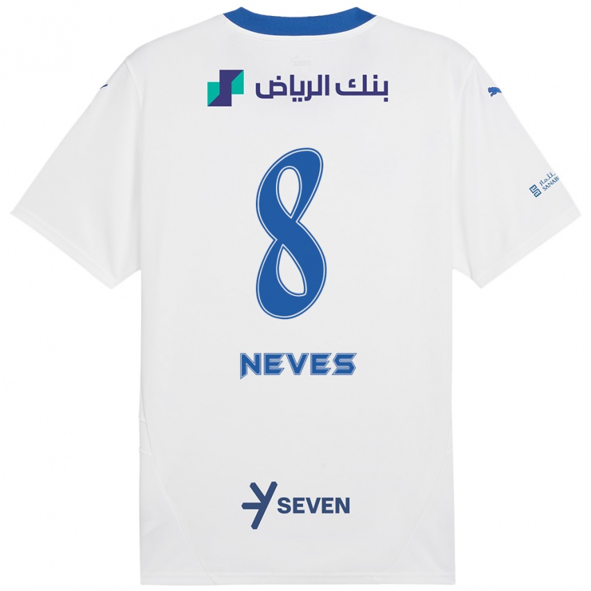 Kvinder Rúben Neves #8 Hvid Blå Udebane Spillertrøjer 2024/25 Trøje T-Shirt