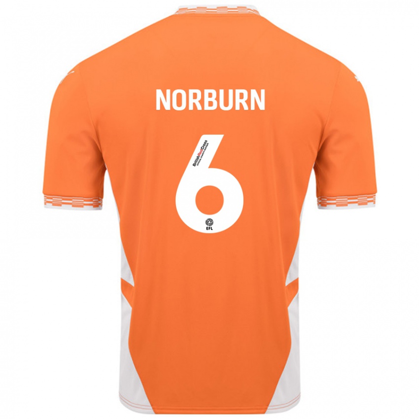 Børn Oliver Norburn #6 Orange Hvid Hjemmebane Spillertrøjer 2024/25 Trøje T-Shirt