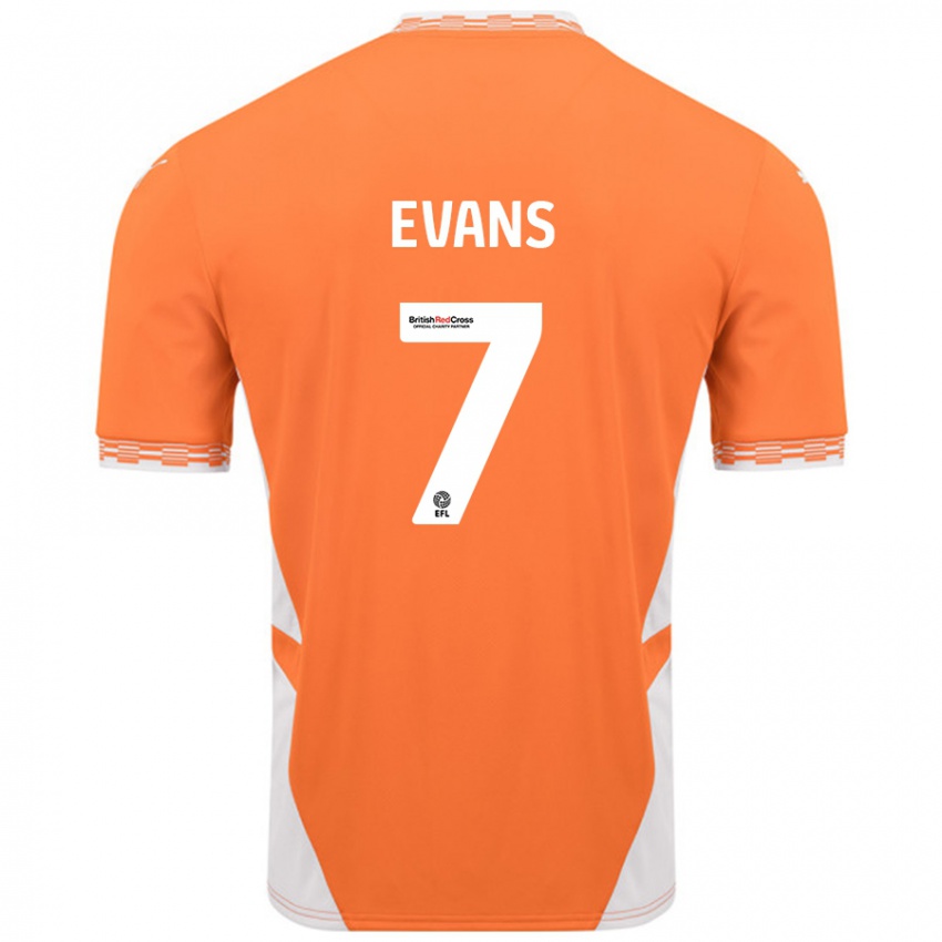 Børn Lee Evans #7 Orange Hvid Hjemmebane Spillertrøjer 2024/25 Trøje T-Shirt