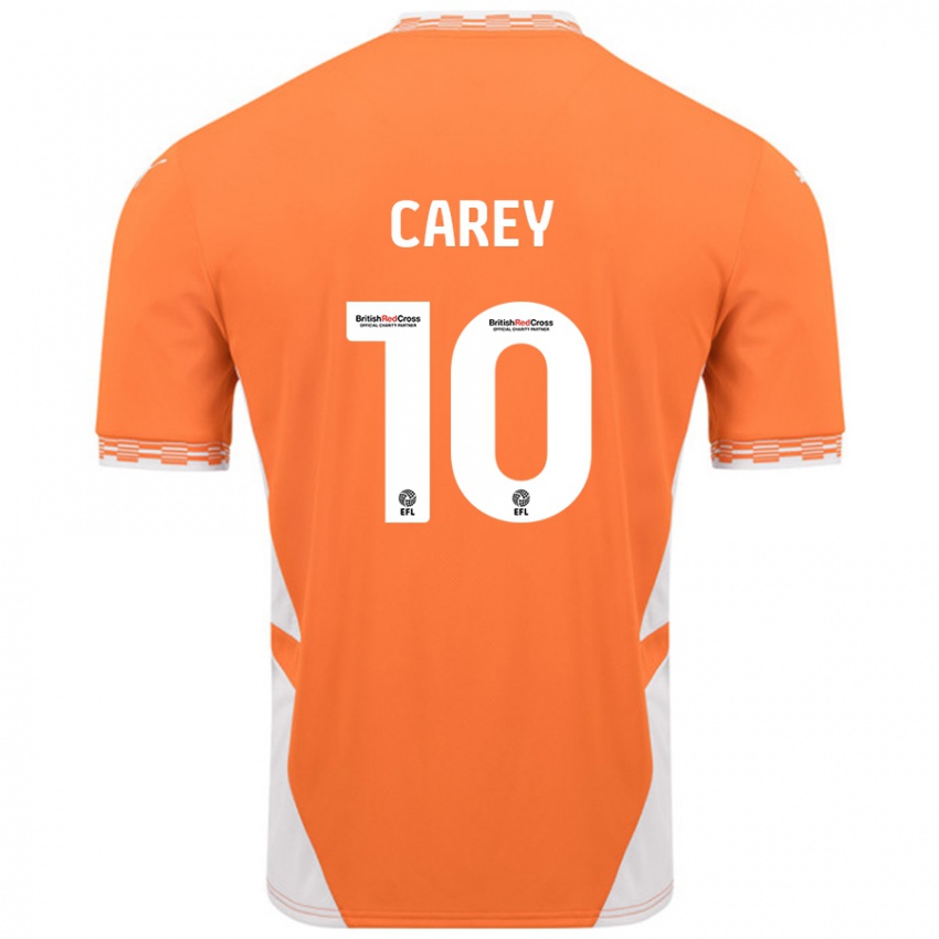 Børn Sonny Carey #10 Orange Hvid Hjemmebane Spillertrøjer 2024/25 Trøje T-Shirt