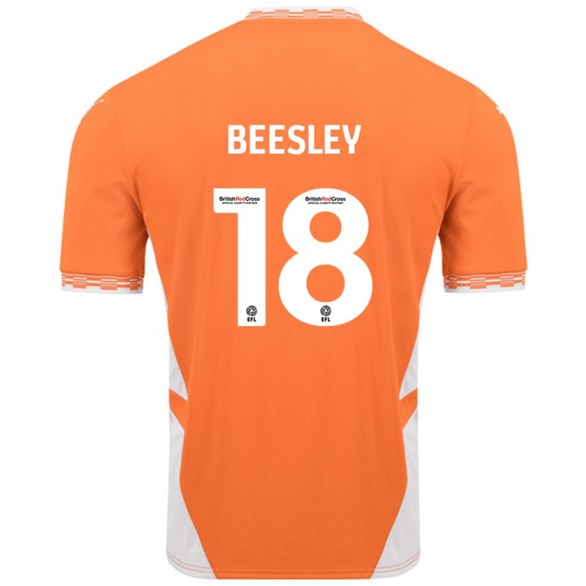 Børn Jake Beesley #18 Orange Hvid Hjemmebane Spillertrøjer 2024/25 Trøje T-Shirt