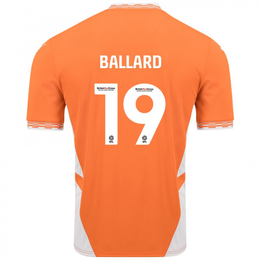 Børn Dom Ballard #19 Orange Hvid Hjemmebane Spillertrøjer 2024/25 Trøje T-Shirt