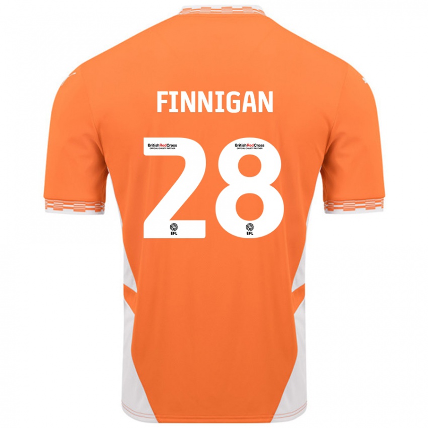 Børn Ryan Finnigan #28 Orange Hvid Hjemmebane Spillertrøjer 2024/25 Trøje T-Shirt