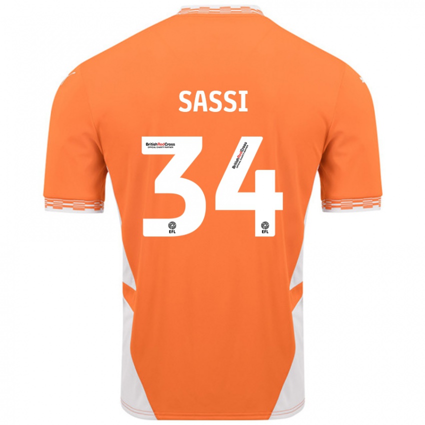 Børn Dan Sassi #34 Orange Hvid Hjemmebane Spillertrøjer 2024/25 Trøje T-Shirt