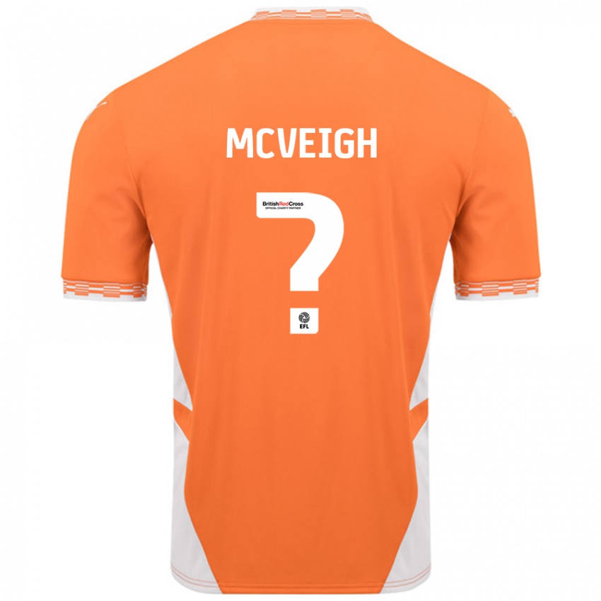 Børn Conor Mcveigh #0 Orange Hvid Hjemmebane Spillertrøjer 2024/25 Trøje T-Shirt