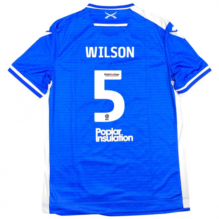 Børn James Wilson #5 Blå Hvid Hjemmebane Spillertrøjer 2024/25 Trøje T-Shirt