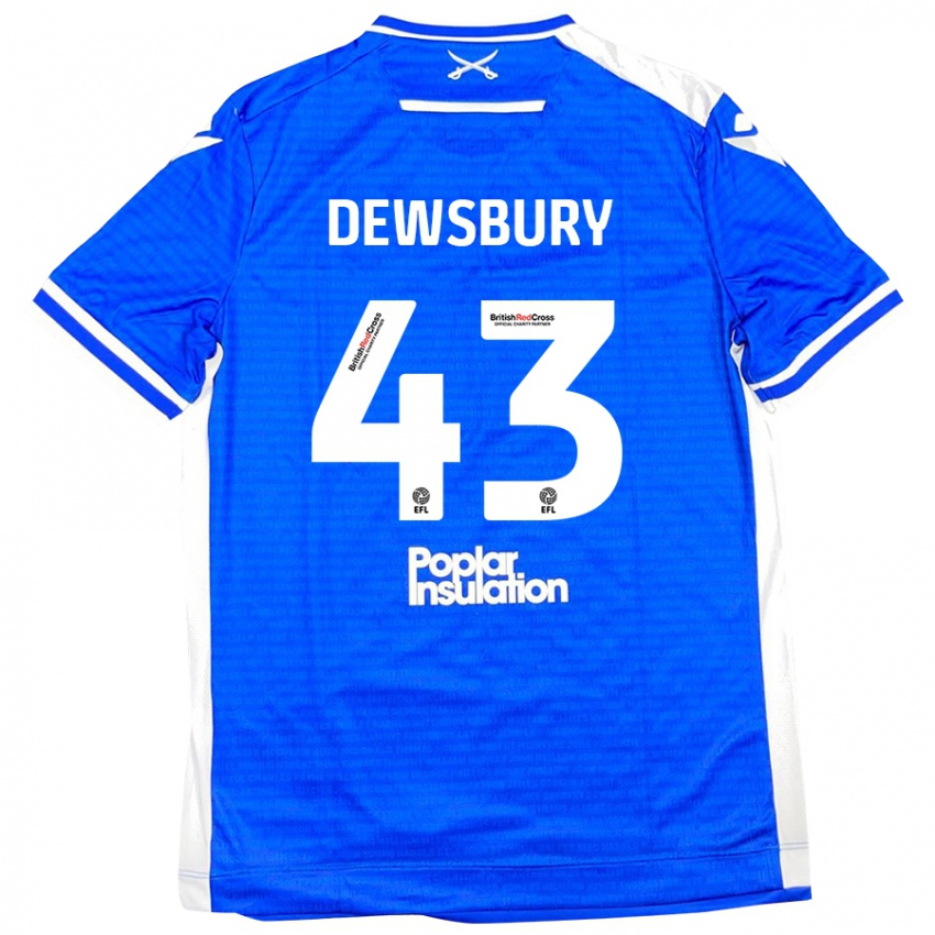 Børn Ollie Dewsbury #43 Blå Hvid Hjemmebane Spillertrøjer 2024/25 Trøje T-Shirt