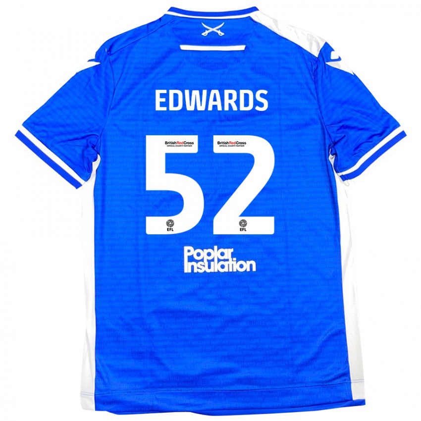 Børn Max Edwards #52 Blå Hvid Hjemmebane Spillertrøjer 2024/25 Trøje T-Shirt