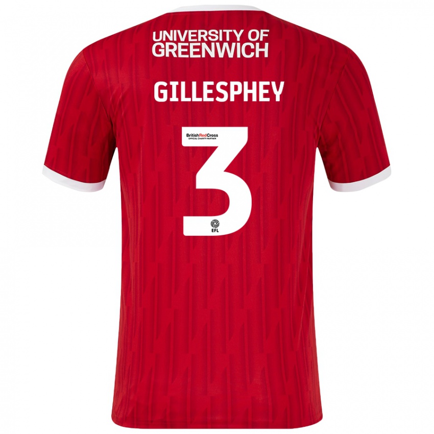 Børn Macaulay Gillesphey #3 Rød Hvid Hjemmebane Spillertrøjer 2024/25 Trøje T-Shirt