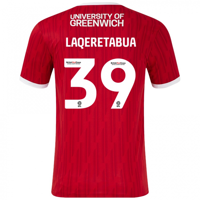 Børn Josh Laqeretabua #39 Rød Hvid Hjemmebane Spillertrøjer 2024/25 Trøje T-Shirt