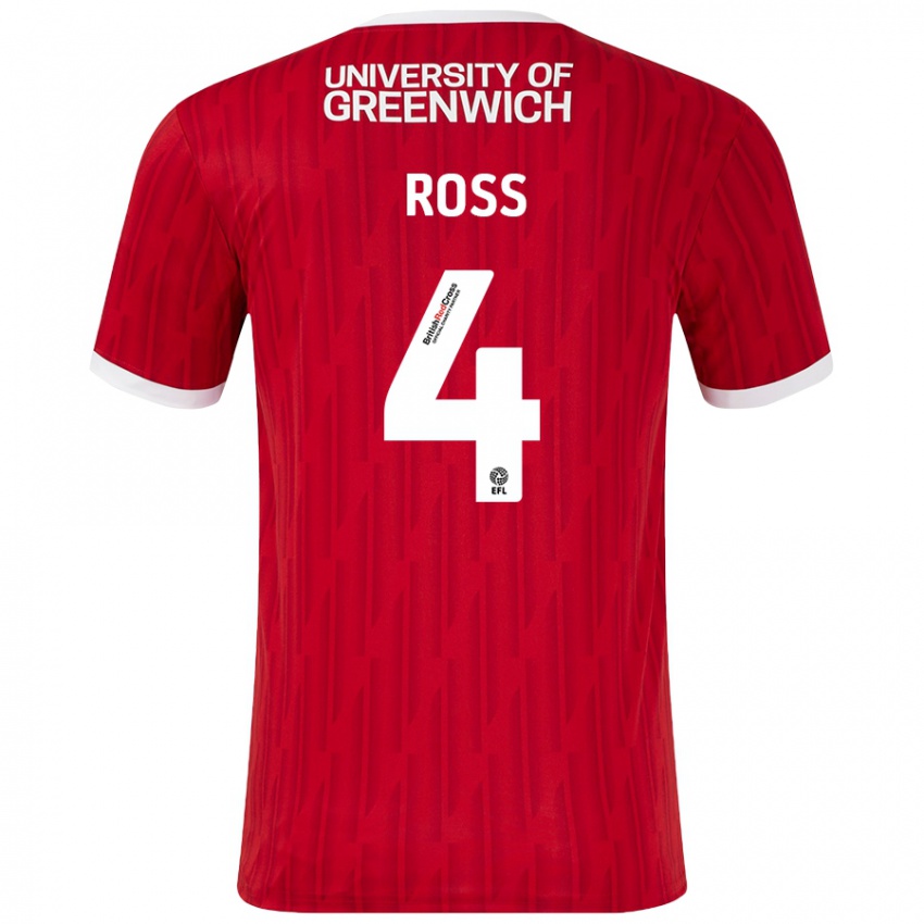 Børn Mia Ross #4 Rød Hvid Hjemmebane Spillertrøjer 2024/25 Trøje T-Shirt