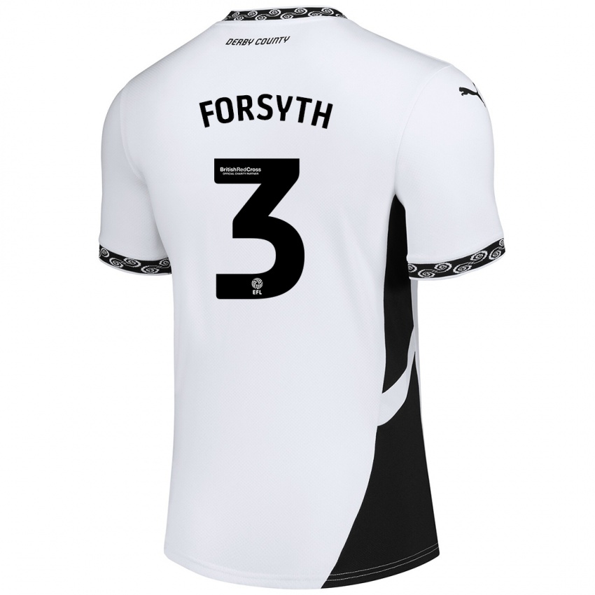 Børn Craig Forsyth #3 Hvid Sort Hjemmebane Spillertrøjer 2024/25 Trøje T-Shirt