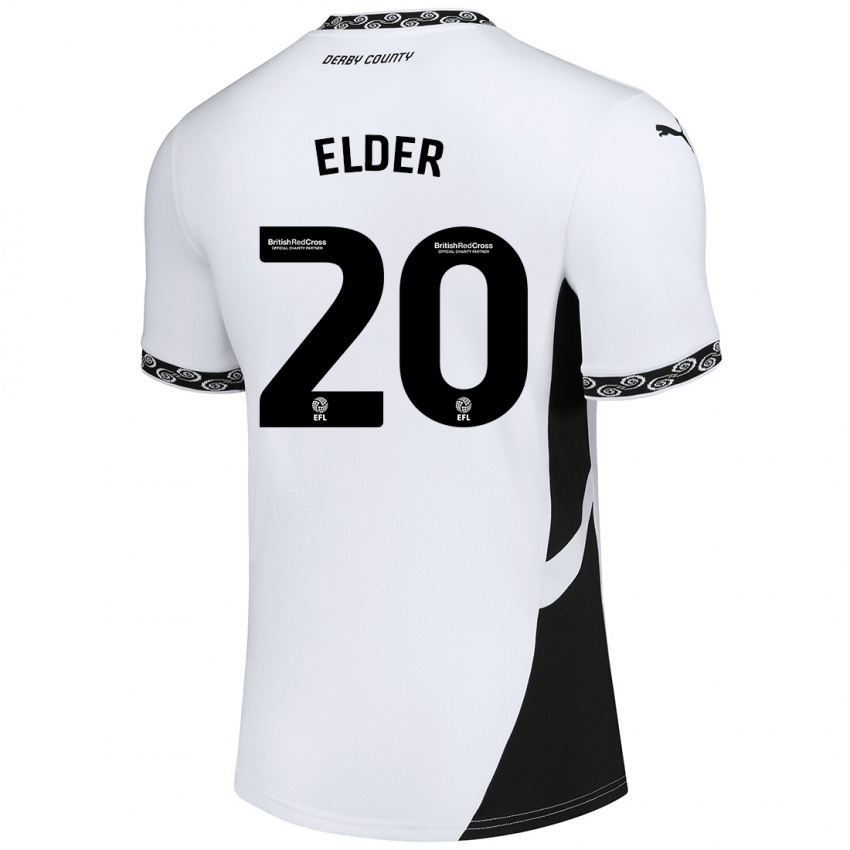 Børn Callum Elder #20 Hvid Sort Hjemmebane Spillertrøjer 2024/25 Trøje T-Shirt