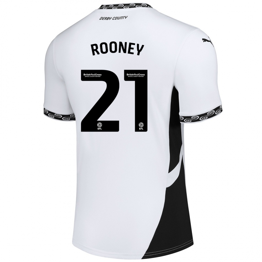 Børn Jake Rooney #21 Hvid Sort Hjemmebane Spillertrøjer 2024/25 Trøje T-Shirt