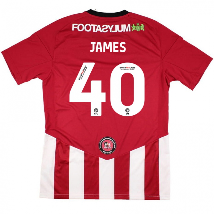 Børn Ed James #40 Rød Hvid Hjemmebane Spillertrøjer 2024/25 Trøje T-Shirt