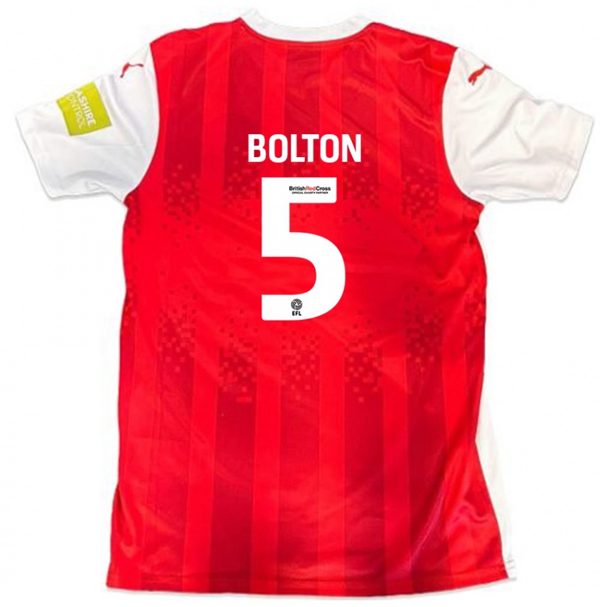 Børn James Bolton #5 Rød Hvid Hjemmebane Spillertrøjer 2024/25 Trøje T-Shirt