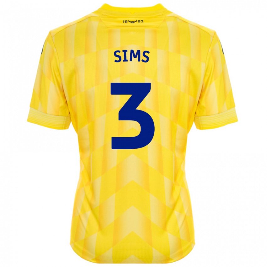 Børn Gemma Sims #3 Gul Hjemmebane Spillertrøjer 2024/25 Trøje T-Shirt