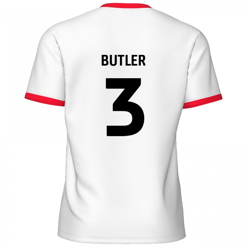 Børn Dan Butler #3 Hvid Rød Hjemmebane Spillertrøjer 2024/25 Trøje T-Shirt