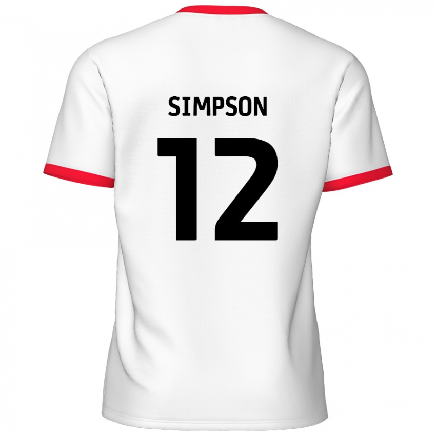 Børn Tyreece Simpson #12 Hvid Rød Hjemmebane Spillertrøjer 2024/25 Trøje T-Shirt