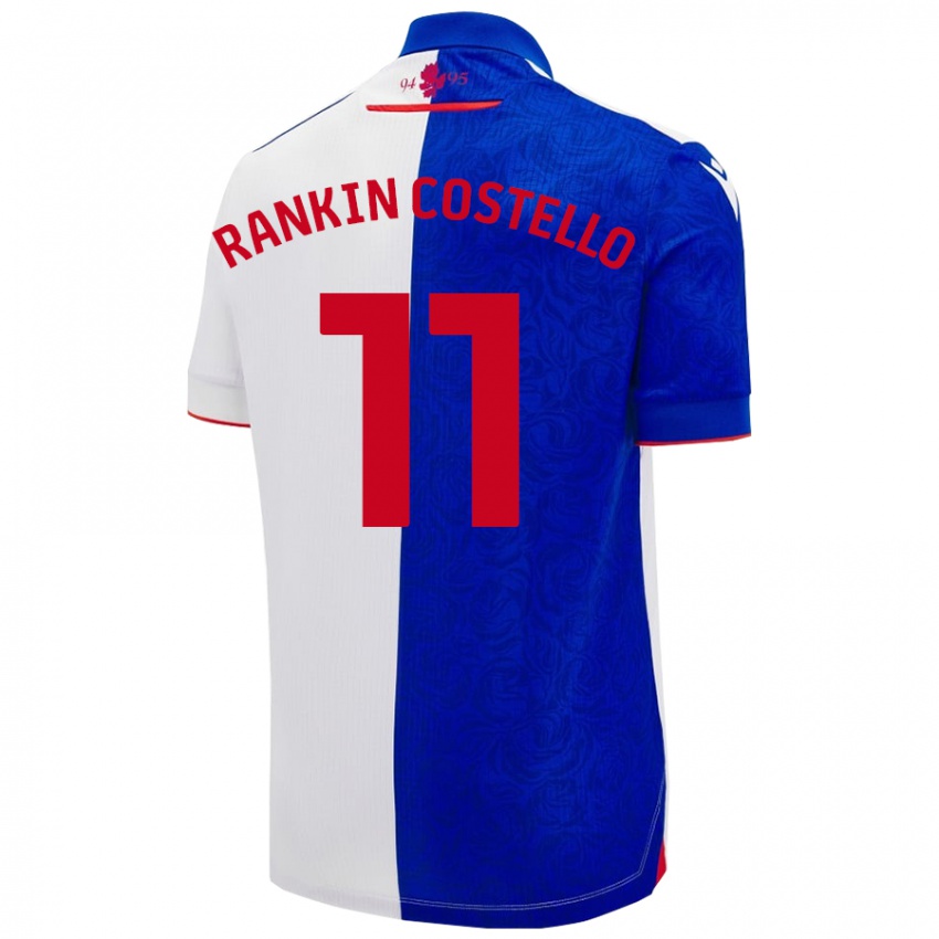 Børn Joe Rankin-Costello #11 Himmelblå Hvid Hjemmebane Spillertrøjer 2024/25 Trøje T-Shirt