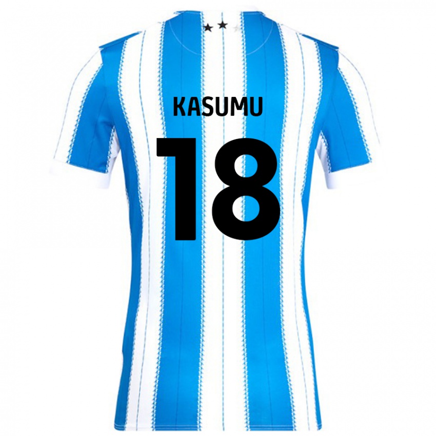 Børn David Kasumu #18 Blå Hvid Hjemmebane Spillertrøjer 2024/25 Trøje T-Shirt