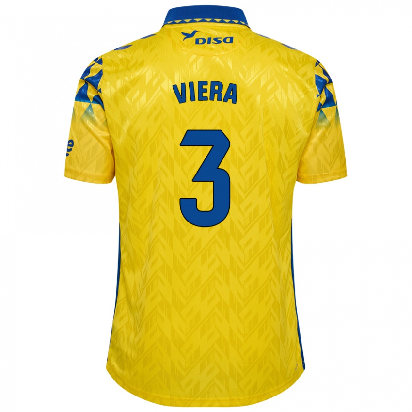 Børn Óliver Viera #3 Gul Blå Hjemmebane Spillertrøjer 2024/25 Trøje T-Shirt