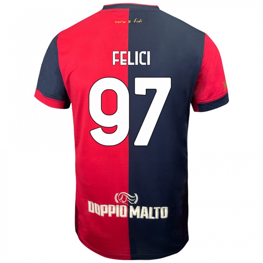 Børn Mattia Felici #97 Rød Mørkere Blå Hjemmebane Spillertrøjer 2024/25 Trøje T-Shirt