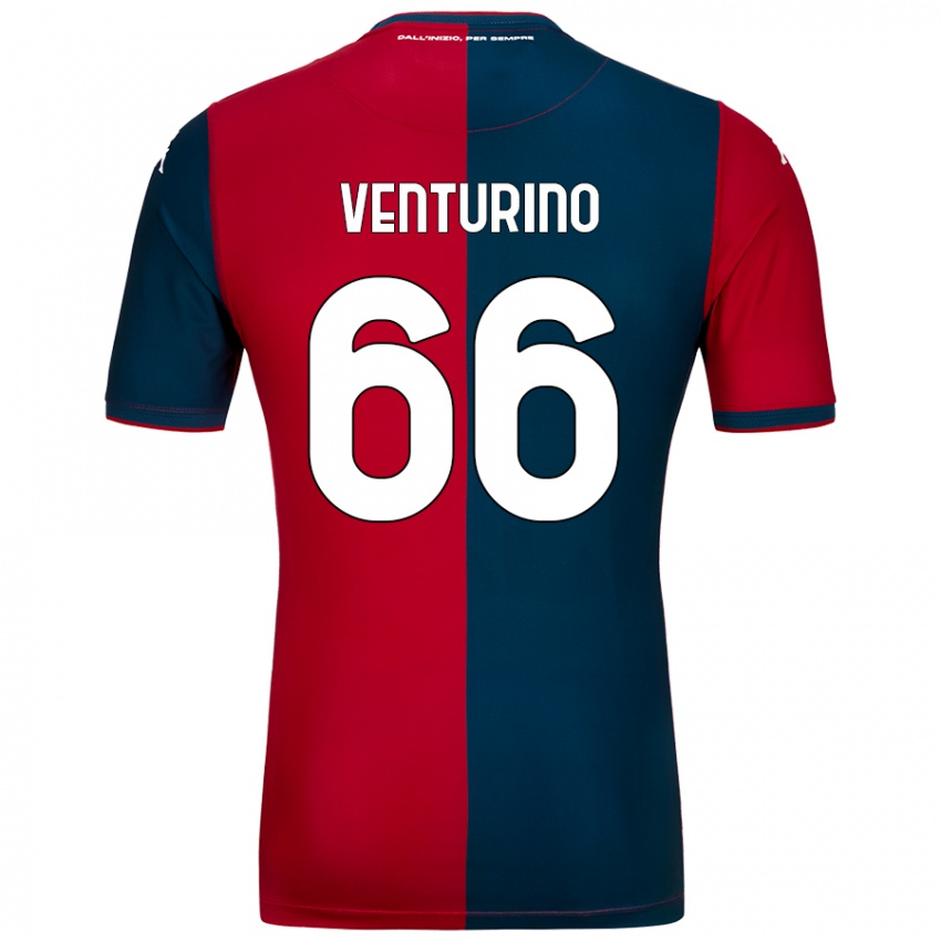 Børn Lorenzo Venturino #66 Rød Mørkeblå Hjemmebane Spillertrøjer 2024/25 Trøje T-Shirt