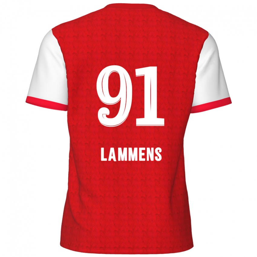 Børn Senne Lammens #91 Rød Hvid Hjemmebane Spillertrøjer 2024/25 Trøje T-Shirt