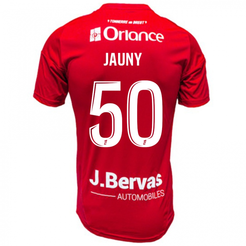 Børn Noah Jauny #50 Rød Hvid Hjemmebane Spillertrøjer 2024/25 Trøje T-Shirt