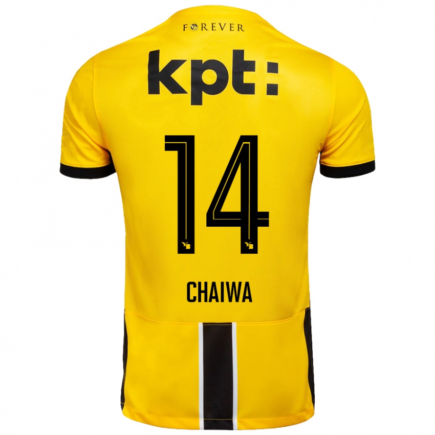 Børn Miguel Chaiwa #14 Gul Sort Hjemmebane Spillertrøjer 2024/25 Trøje T-Shirt