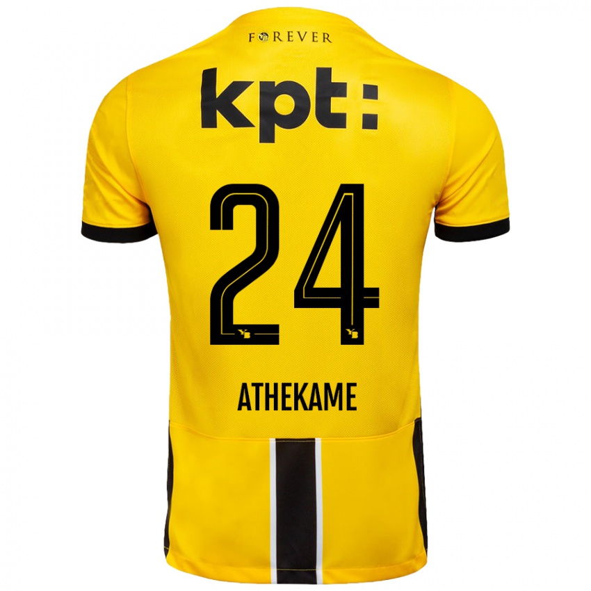 Børn Zachary Athekame #24 Gul Sort Hjemmebane Spillertrøjer 2024/25 Trøje T-Shirt