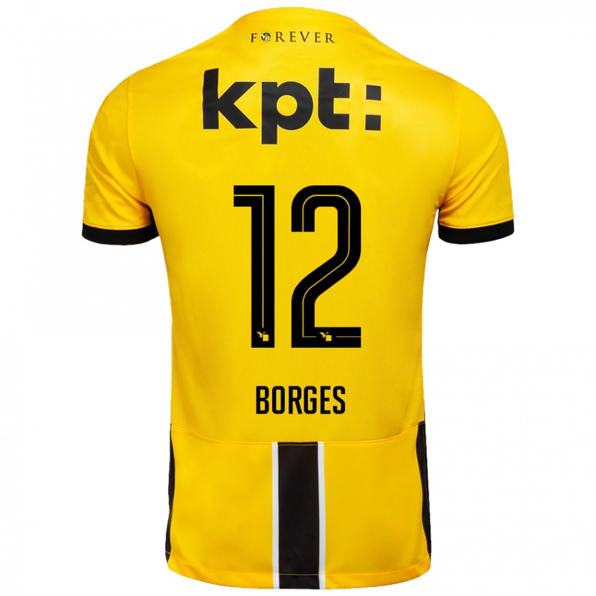 Børn David Borges #12 Gul Sort Hjemmebane Spillertrøjer 2024/25 Trøje T-Shirt