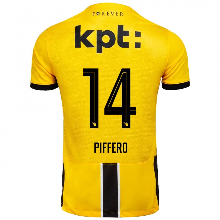 Børn David Piffero #14 Gul Sort Hjemmebane Spillertrøjer 2024/25 Trøje T-Shirt