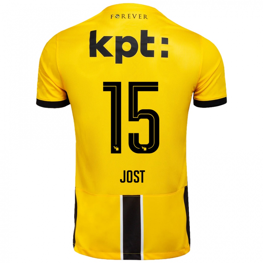 Børn Tristan Jost #15 Gul Sort Hjemmebane Spillertrøjer 2024/25 Trøje T-Shirt