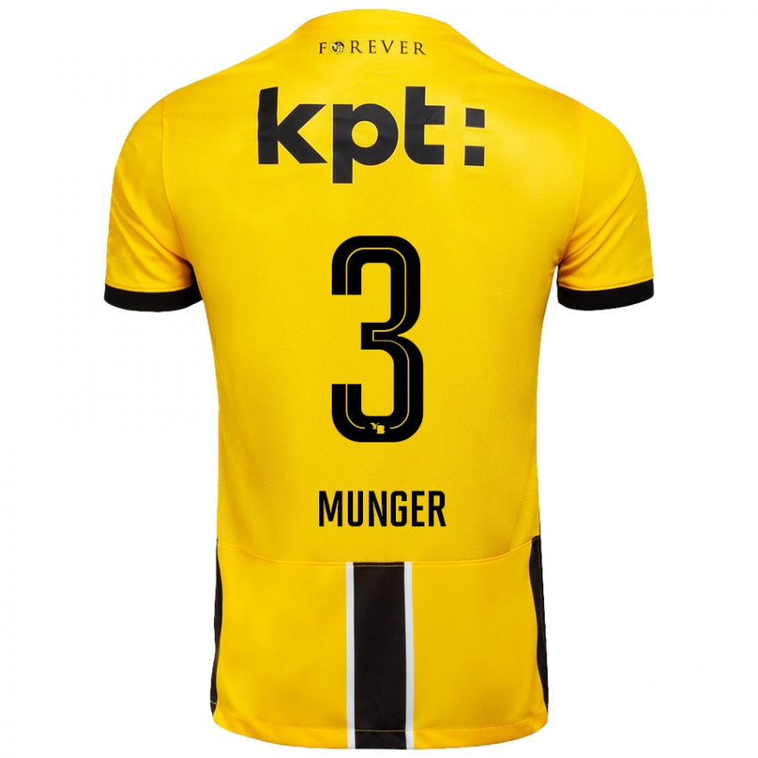 Børn Noa Münger #3 Gul Sort Hjemmebane Spillertrøjer 2024/25 Trøje T-Shirt