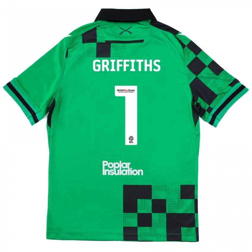 Børn Josh Griffiths #1 Grøn Sort Udebane Spillertrøjer 2024/25 Trøje T-Shirt