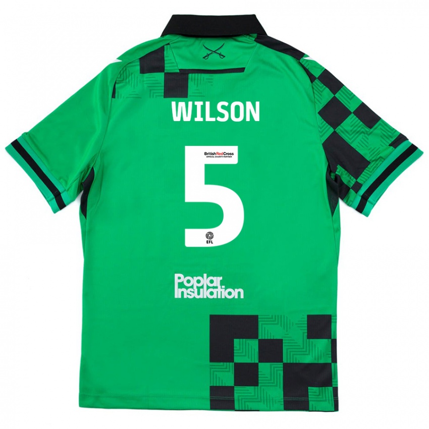 Børn James Wilson #5 Grøn Sort Udebane Spillertrøjer 2024/25 Trøje T-Shirt