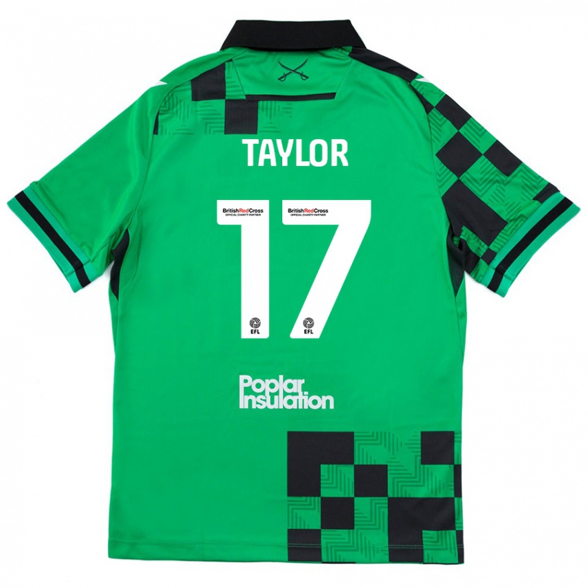 Børn Connor Taylor #17 Grøn Sort Udebane Spillertrøjer 2024/25 Trøje T-Shirt