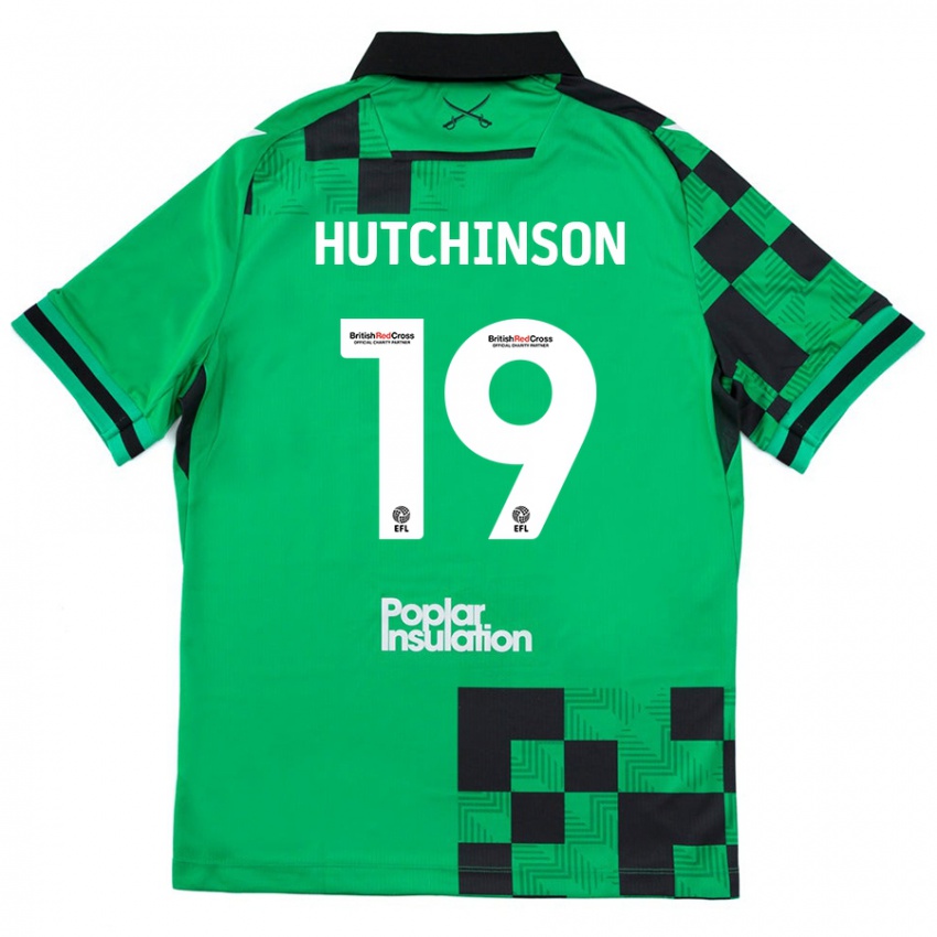 Børn Isaac Hutchinson #19 Grøn Sort Udebane Spillertrøjer 2024/25 Trøje T-Shirt