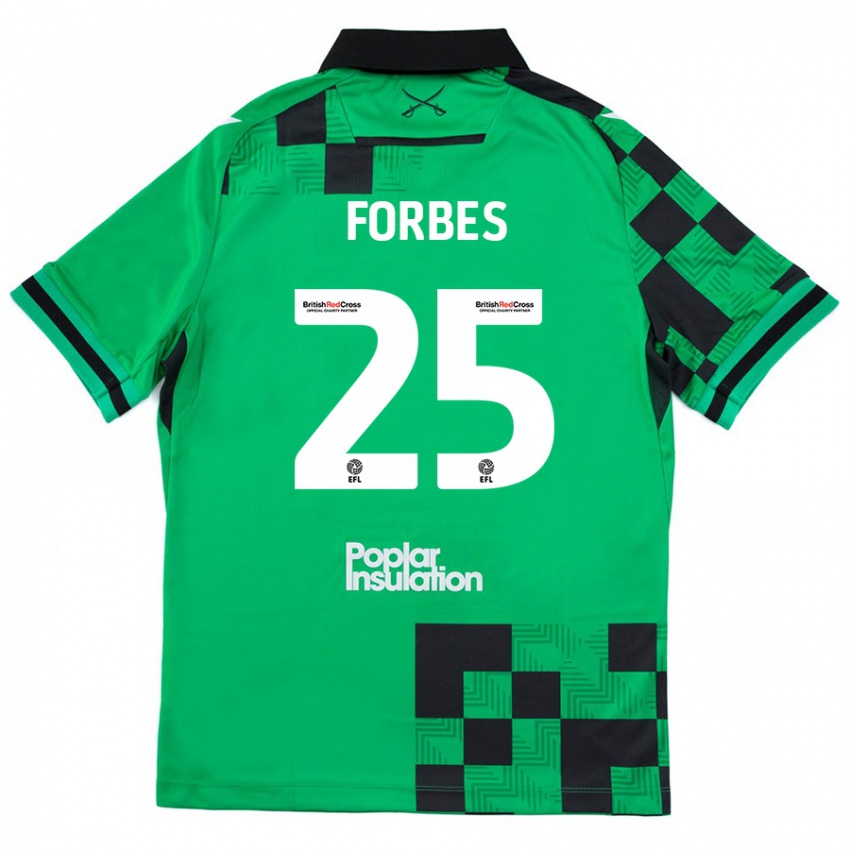 Børn Michael Forbes #25 Grøn Sort Udebane Spillertrøjer 2024/25 Trøje T-Shirt