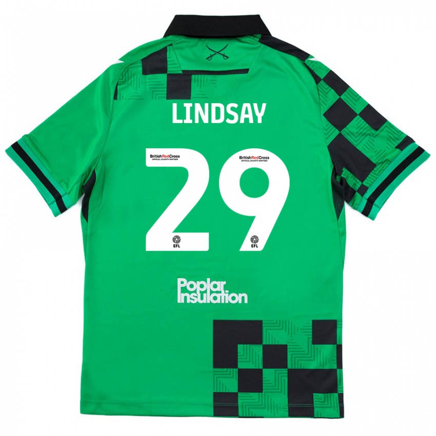 Børn Jamie Lindsay #29 Grøn Sort Udebane Spillertrøjer 2024/25 Trøje T-Shirt