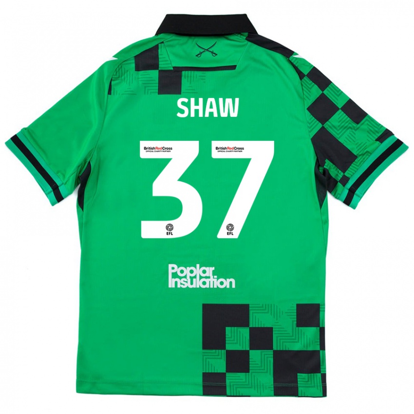 Børn Kofi Shaw #37 Grøn Sort Udebane Spillertrøjer 2024/25 Trøje T-Shirt