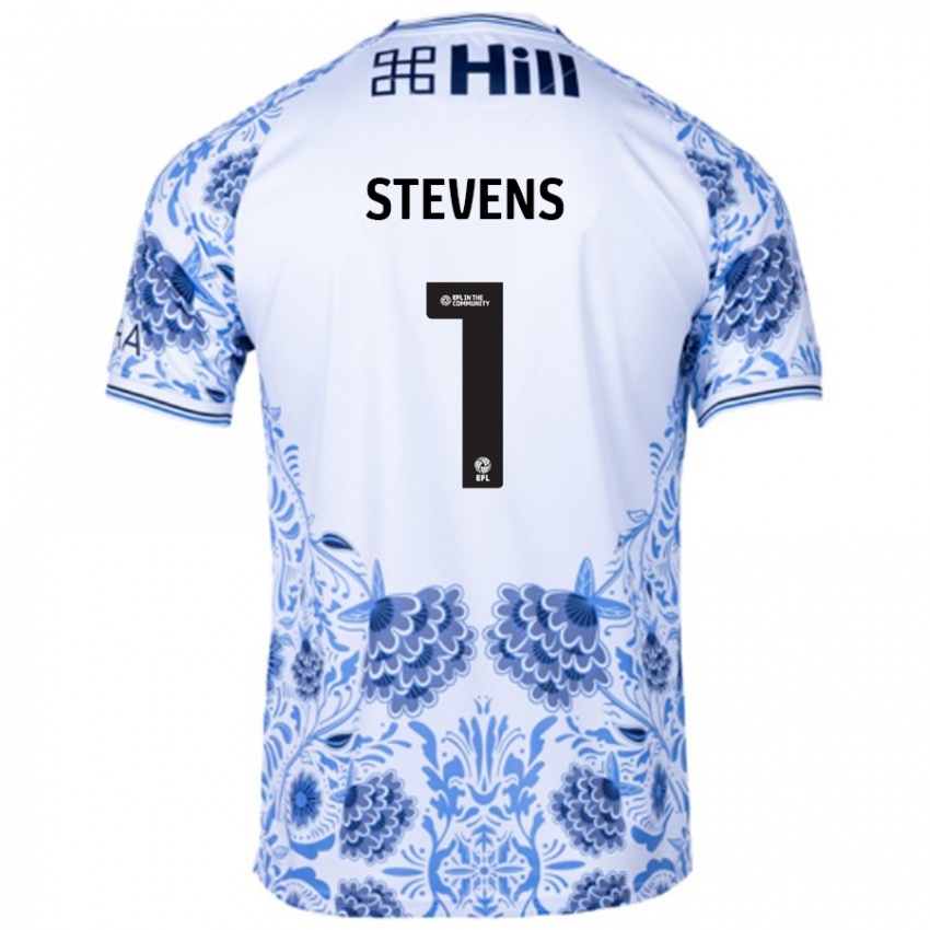 Børn Jack Stevens #1 Hvid Blå Udebane Spillertrøjer 2024/25 Trøje T-Shirt