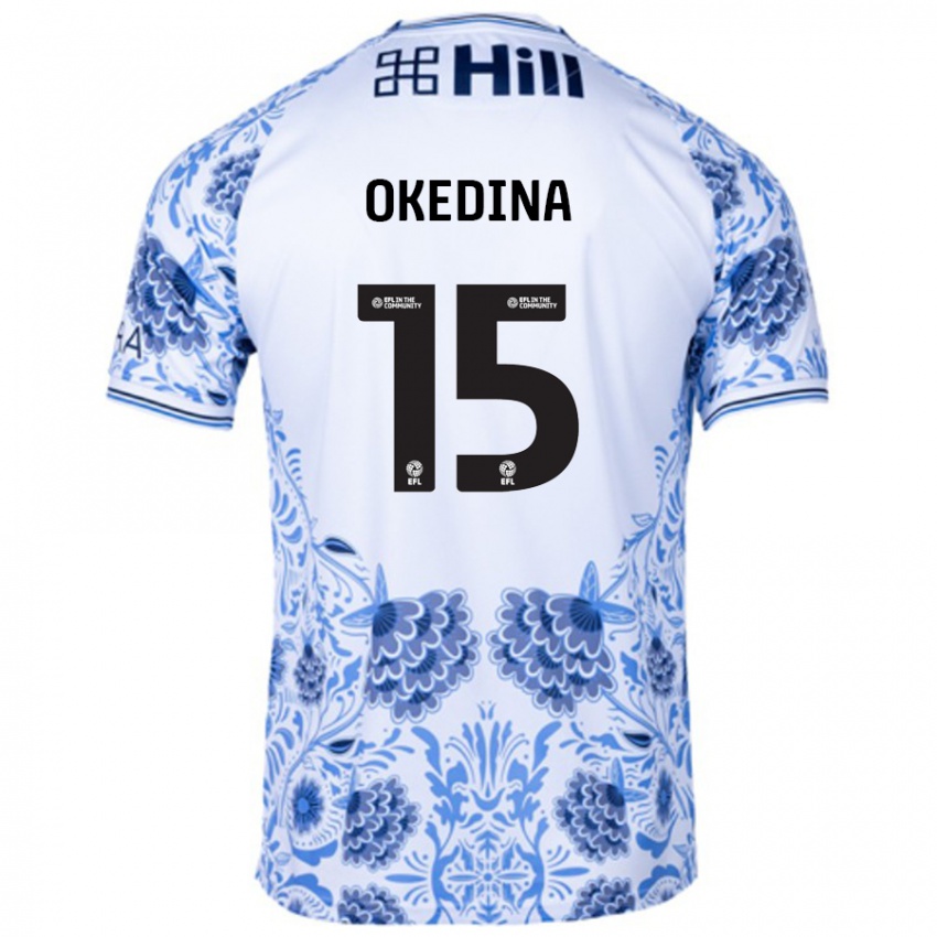 Børn Jubril Okedina #15 Hvid Blå Udebane Spillertrøjer 2024/25 Trøje T-Shirt