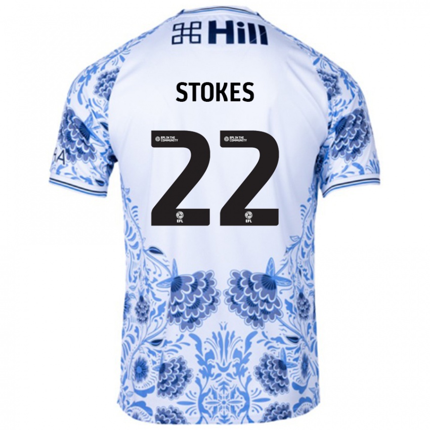 Børn Josh Stokes #22 Hvid Blå Udebane Spillertrøjer 2024/25 Trøje T-Shirt