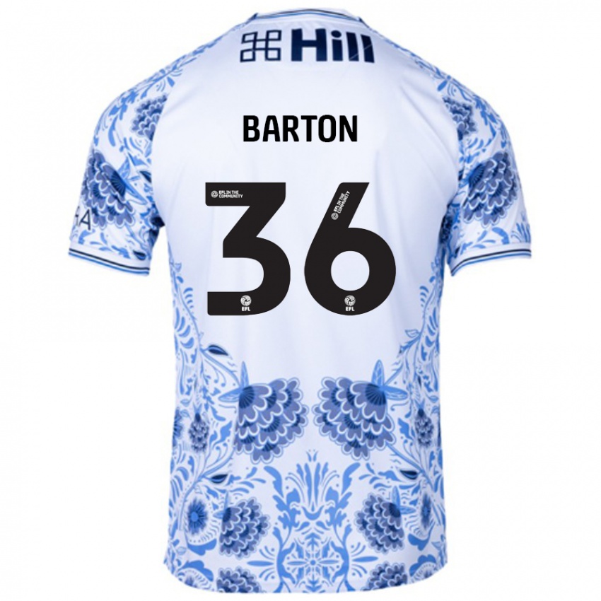 Børn Dan Barton #36 Hvid Blå Udebane Spillertrøjer 2024/25 Trøje T-Shirt