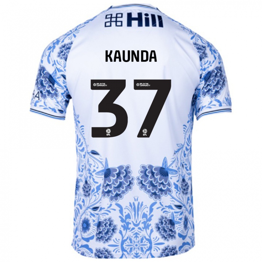 Børn Amaru Kaunda #37 Hvid Blå Udebane Spillertrøjer 2024/25 Trøje T-Shirt