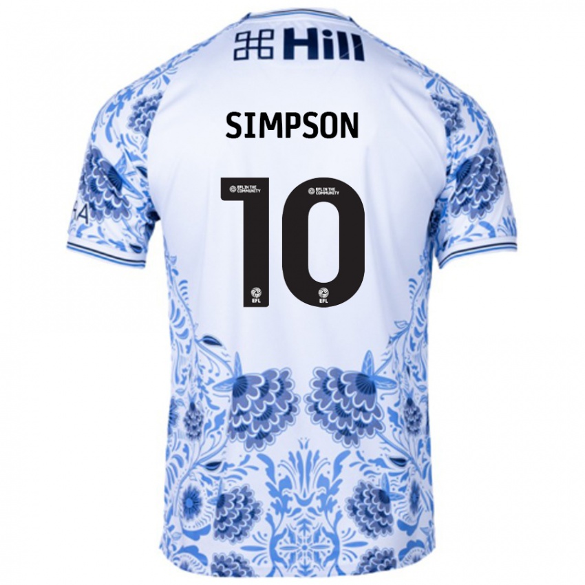 Børn Harley-Jean Simpson #10 Hvid Blå Udebane Spillertrøjer 2024/25 Trøje T-Shirt