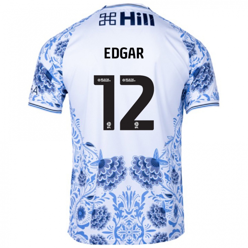 Børn Sammy Edgar #12 Hvid Blå Udebane Spillertrøjer 2024/25 Trøje T-Shirt